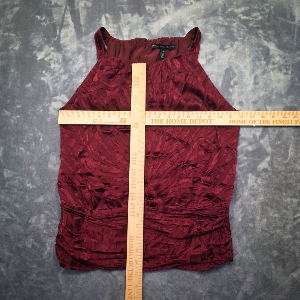 White House Black Market Women's 8 Burgundy Silk Crinkle Sleeveless Smocked Top - Picture 8 of 11
